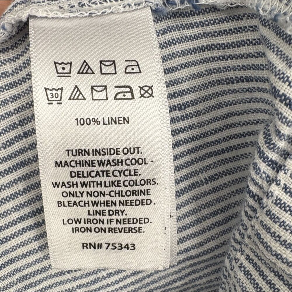 Lucky Brand 100% Linen Striped Sleeveless Tiered Dress S Blue White Sundress - Picture 5 of 7